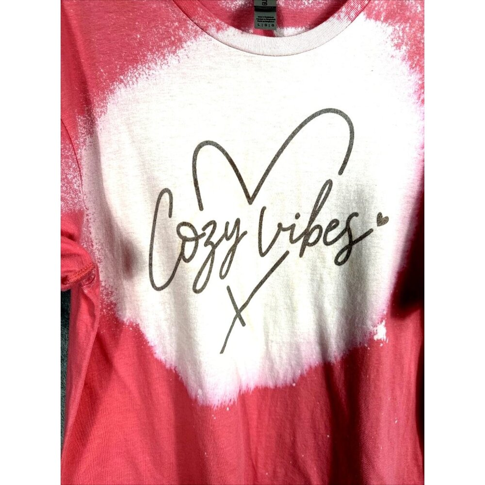 Women’s T-shirt Cozy Vibes Bleached Pink Soft & Comfy Size Adult Large - Picture 3 of 8